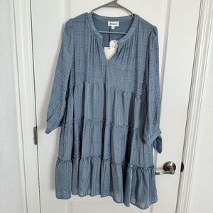 Dusty Blue Puff Sleeve Tiered Babydoll Dress